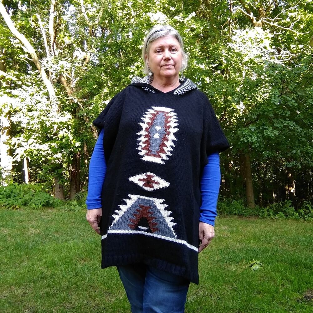 Cocogio Wool Blend Southwestern Poncho with Hood one size